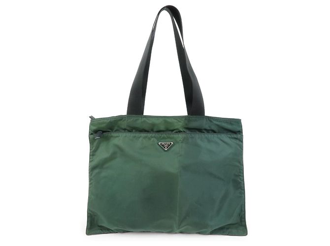 Tote Sac cabas et sac à main PRADA en nylon et cuir avec logo triangle, Vert mousse