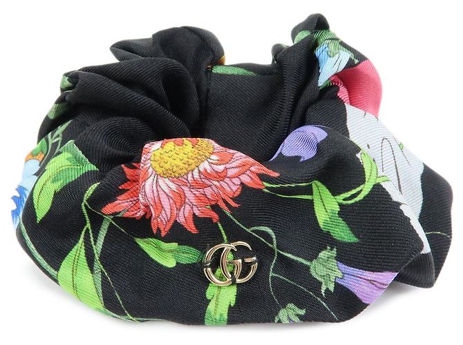Accessorio per capelli elastico GUCCI Flora Double G 100% seta Nero