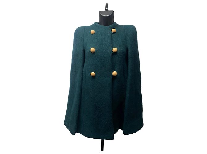 Casaco Cape Abotoado Chloé Verde Escuro em Lã Virgem e Mohair – Size 34