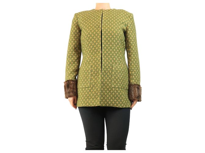 Autre Marque Chaqueta larga estructurada de jacquard verde - talla S