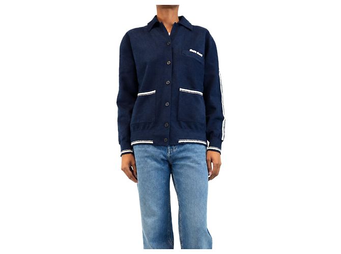 Miu Miu Navy chenille striped jacket - size UK 6