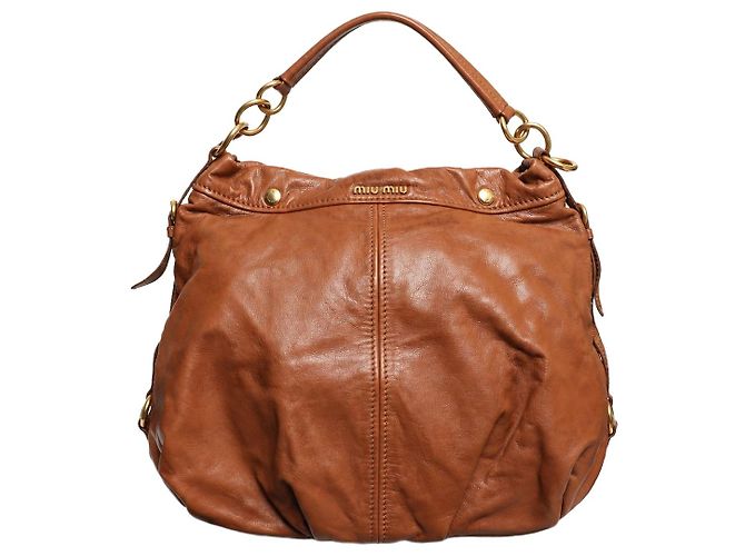 Miu Miu Sac hobo en cuir marron