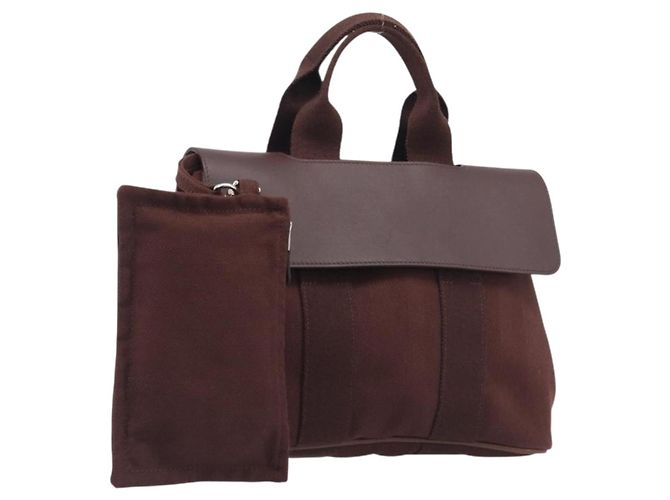 Hermès HERMES Valparaiso PM Hand Bag Canvas Brown Silver