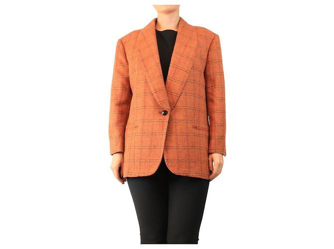 Weekend Max Mara Rust orange Mineta checkered blazer - size UK 10