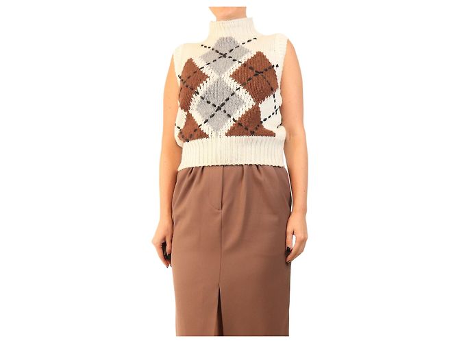 Ermanno Scervino Argyle Strickgestrick-Weste in Creme - Größe UK 6