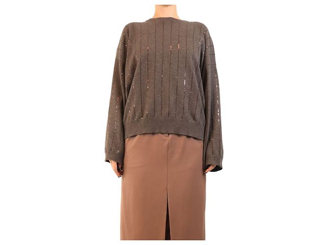 Brunello Cucinelli Pull à rayures de sequins marron - taille M