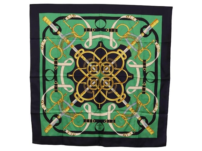 Hermès HERMES Carre 90 Lenço Eperon d Or Seda Navy