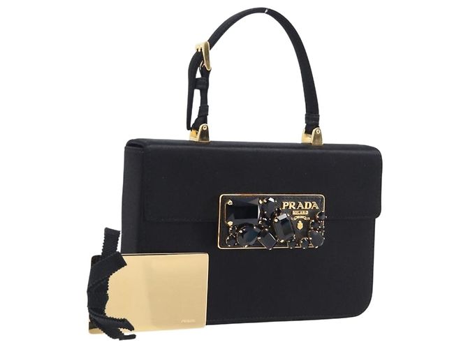 PRADA Sac à main satin noir ton or