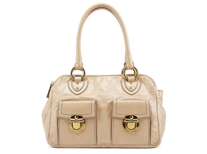 Marc Jacobs  mala de couro bege com bolso duplo e alça de mão