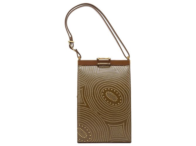 Chloé Mini mala de couro com tachas castanha