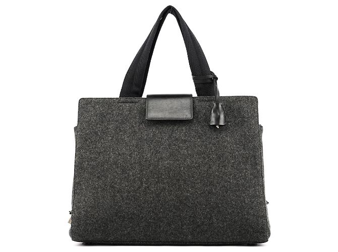 Prada Borsa Tote Padlock in lana e pelle grigio e nero Fall 1999