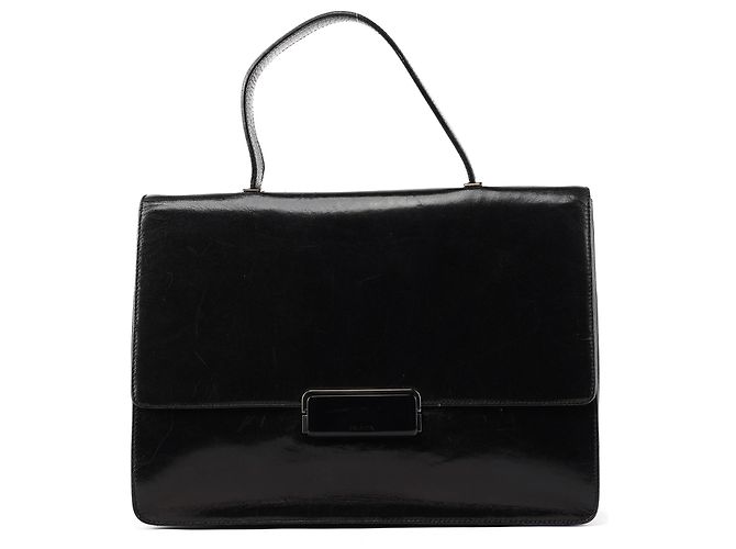 Prada Black Vitello Leather Top Handle Bag