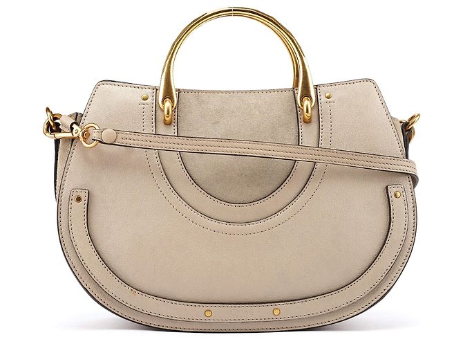 Chloé Bolsa 2-Way em couro bege com alça dourada