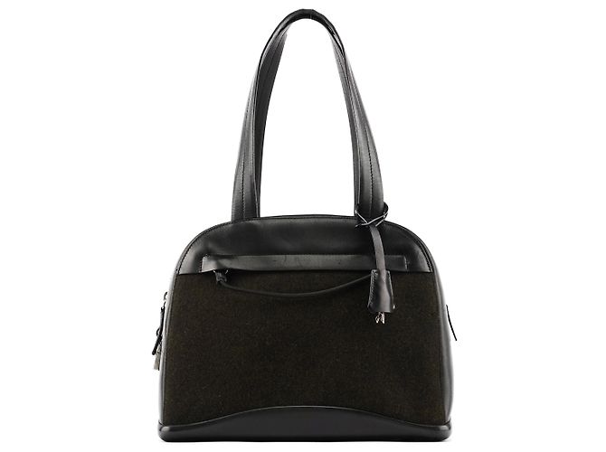 Prada Borsa Bowling 1999 Nera e Verde Scuro in Lana e Pelle