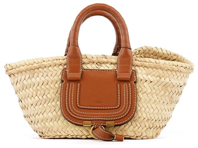 Chloé Borsa Cesto Marcie in Pelle e Raphia Beige