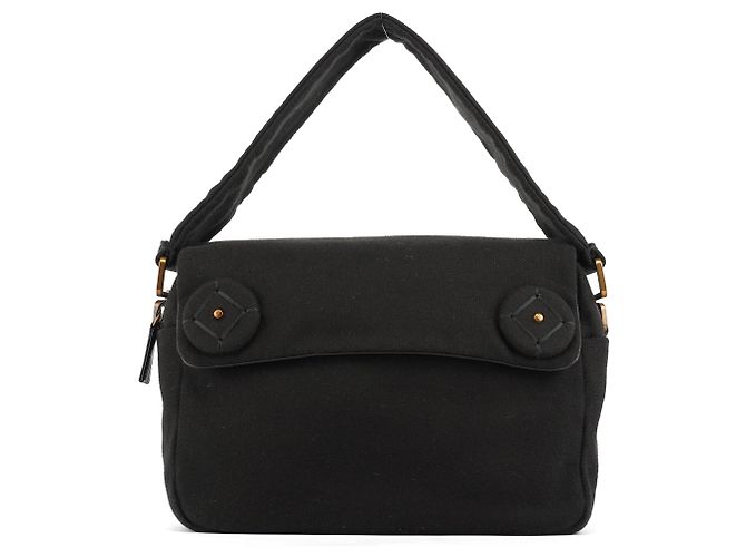 Prada Borsa a spalla BN0245 in cotone nero con bottone a pressione