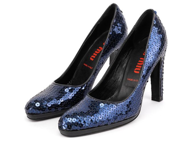 Miu Miu 1990s Blue Sequin Round-Toe Pumps