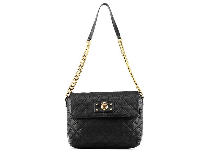 Marc Jacobs Bolsa de Ombro em Pele Matelassada Preta com Corrente