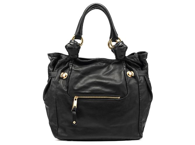 Marc Jacobs Black Leather Knotted Handle Tote Bag
