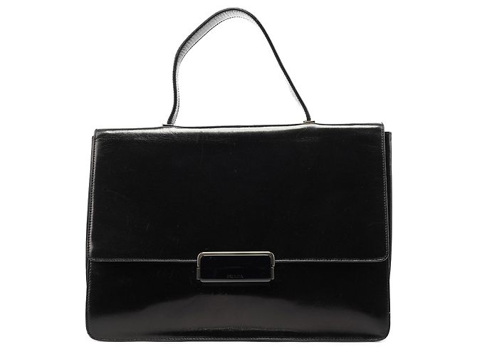 Prada  mala de mão com alça superior e fivela em Vitello preto