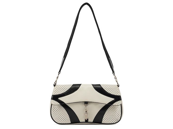 Prada Bolsa de Ombro Spring 2000 White Black Vitello Drive