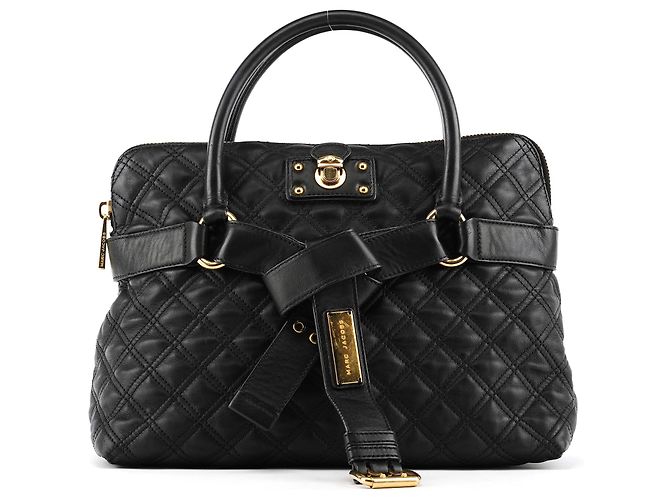 Marc Jacobs mala Tote de Couro Acolchoado Preta com Laço