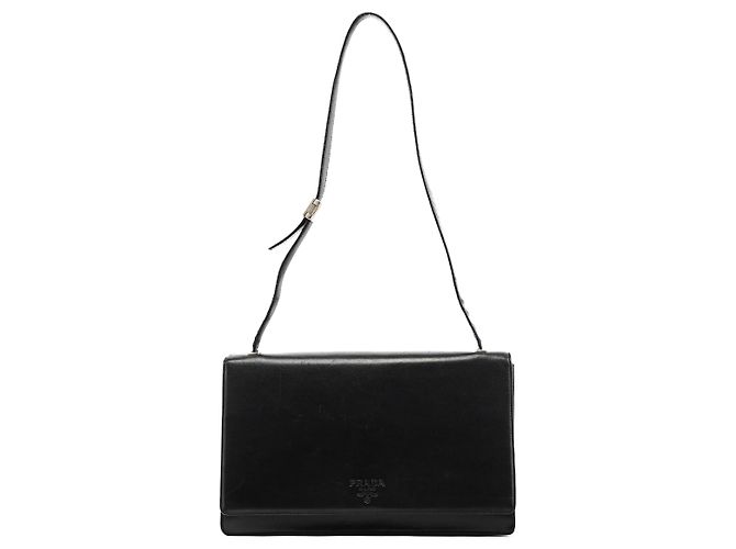 Prada Borsa a spalla con patta in pelle Vitello nera