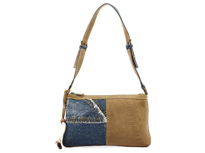 Dolce & Gabbana Spring 2002 Blue Beige Denim Suede Patchwork Shoulder Bag