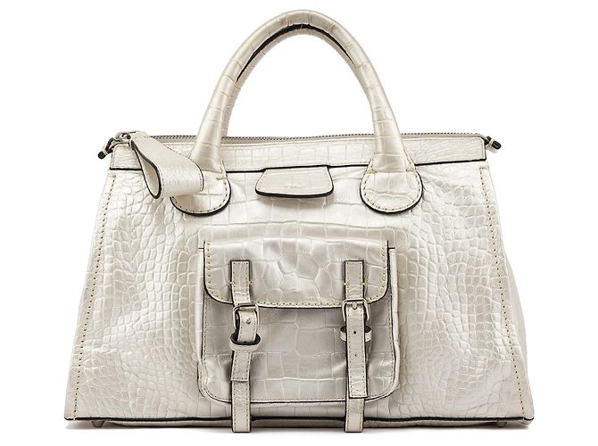 Chloé Borsa Edith in pelle embossed croc Ivory