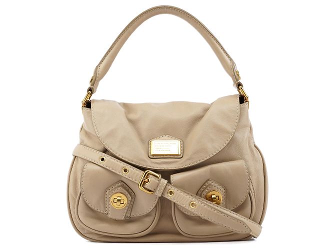 Marc by Marc Jacobs Bolsa de couro bege com fecho rotativo
