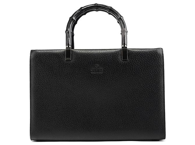 Bamboo Gucci 002 1035 Mala Tote em couro preto com bambu
