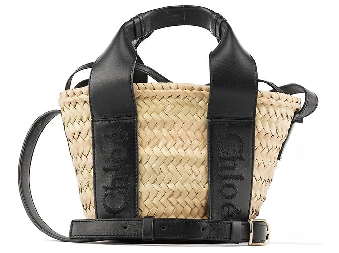 Chloé Borsa Cesto 2-Way in Raffia Beige e Nero