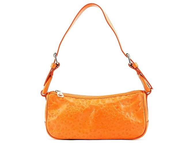 Céline Orange Embossed Leather Shoulder Bag