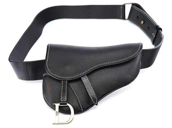Dior Borsetta da vita Saddle in pelle di vitello nera