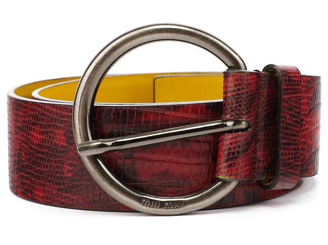 Miu Miu 2000s Burgundy Lizard-Embossed Leather Belt