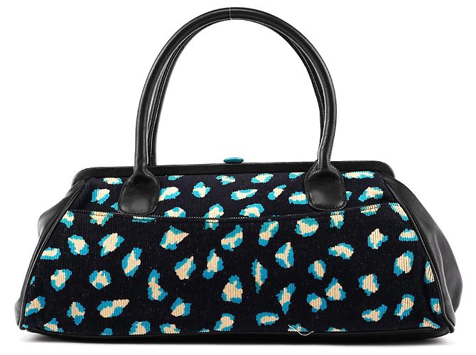 Marc Jacobs Borsa Bowling in velluto a coste leopardata blu navy e turchese