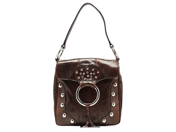Dolce & Gabbana Bolsa de ombro com fivela em couro de píton castanho