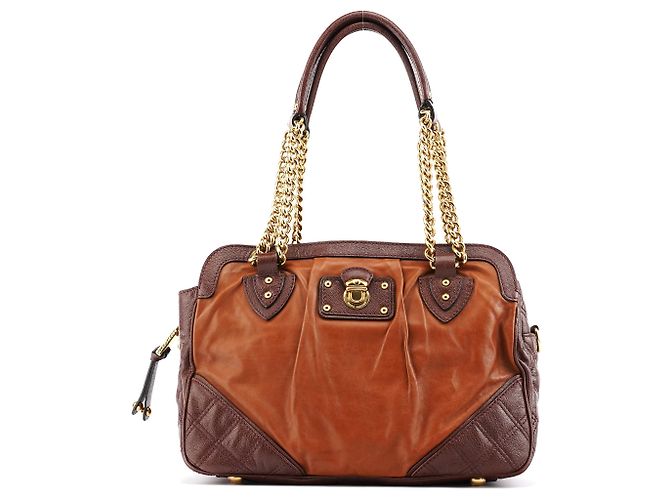 Marc Jacobs Bolsa Bowling em couro acolchoado Tan Burgundy