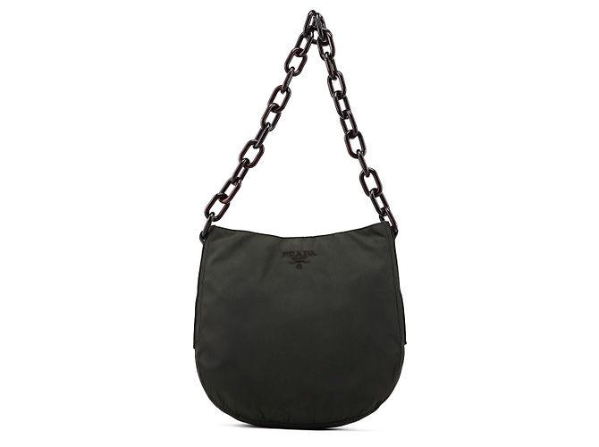 Prada Bolsa de Ombro Green Tessuto com Corrente de Plástico