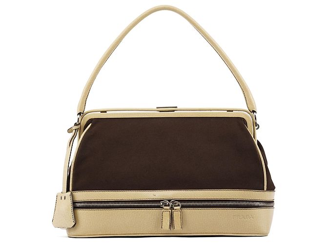 Prada Fall 2000 Brown Beige Canvas Frame Shoulder Bag