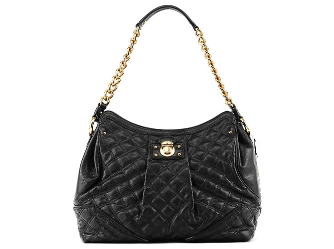 Marc Jacobs Bolsa de Ombro de Couro Acolchoado Preta com Corrente