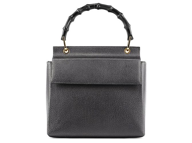 Gucci Anthrazitfarbene Lederhandtasche mit Bamboo-Griff