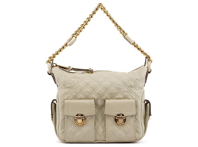 Marc Jacobs Bolsa de Ombro Blake em Pele Matelassada Marfim com Múltiplos Bolsos
