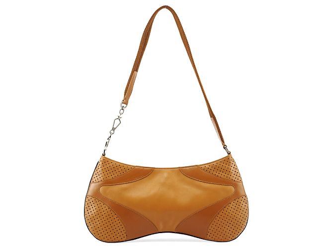 Prada Bolso de hombro de piel perforada Tan Spring 2000