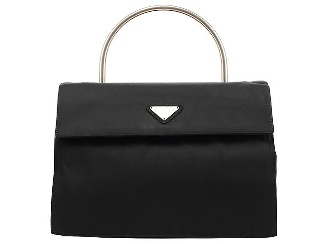 Prada Borsa Tessuto Metallo nera con manico superiore