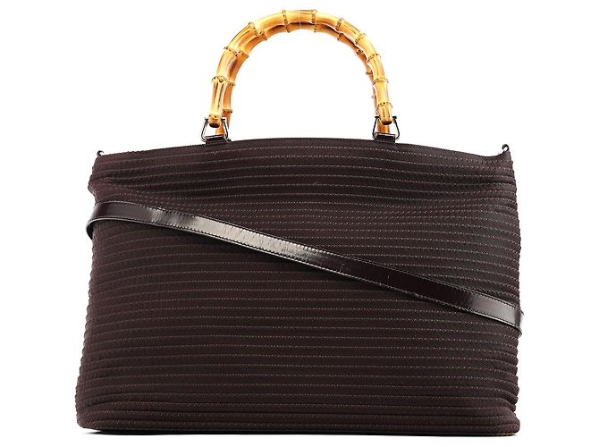 Bamboo Gucci Saco Tote 2-Way em nylon acolchoado castanho com bambu