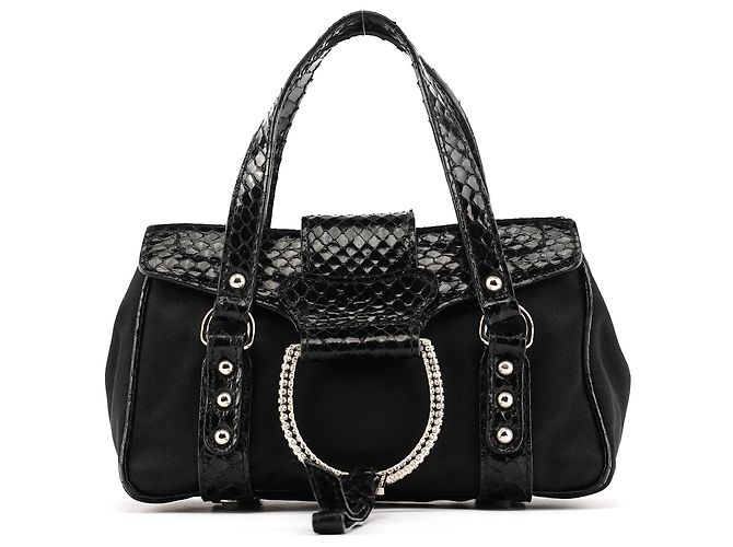 Dolce & Gabbana Mini mala de cetim preto com efeito python e strass