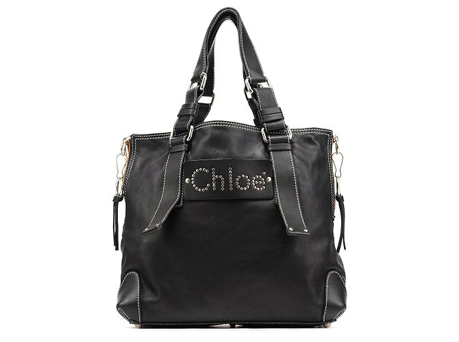 Chloé Borsa Tote in pelle nera con borchie