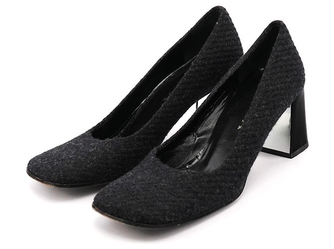 Prada Fall 1998 Wool Mirror-Heel Square-Toe Pumps EU 38