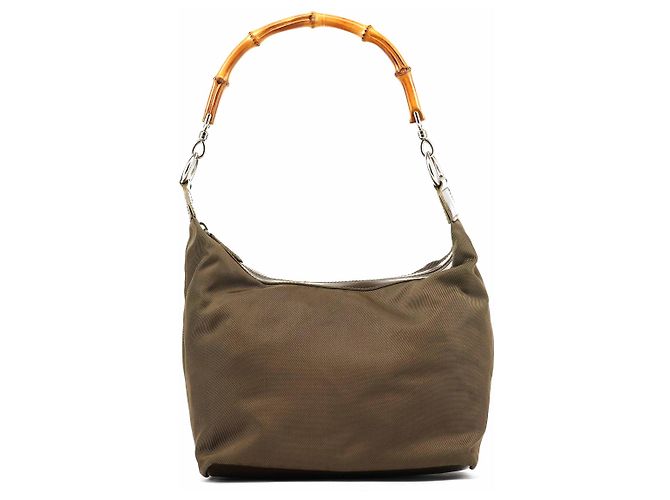 Bamboo Gucci Bolsa de Ombro em Lona e Bambu Olive